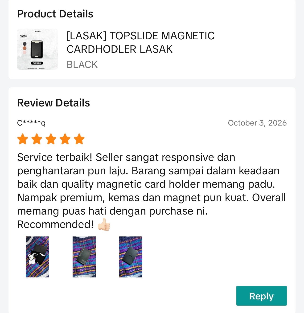 A customer's photo of the LASAK TOPSLIDE CARDHOLDER