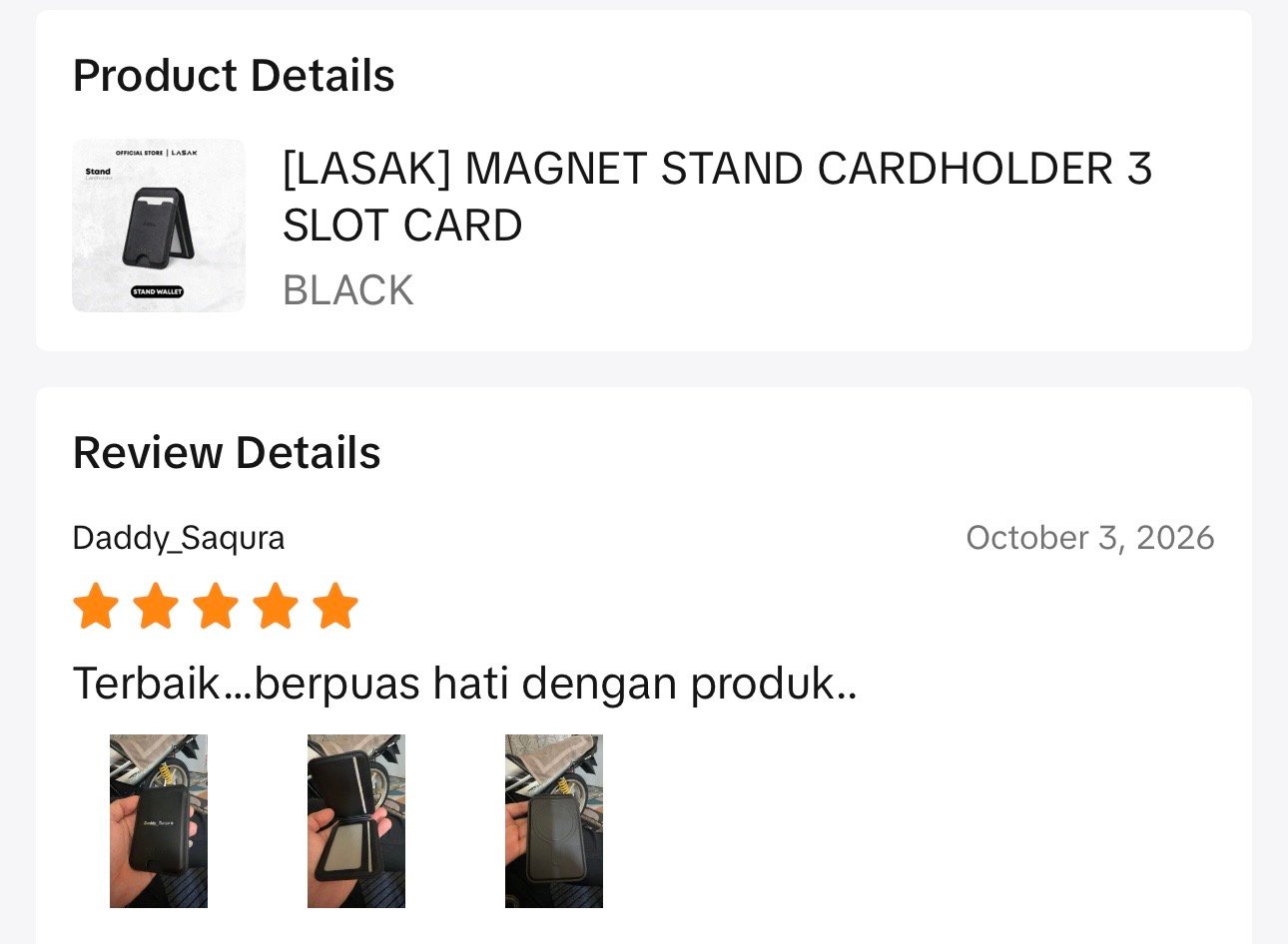 A customer's photo of the LASAK STAND CARDHOLDER 