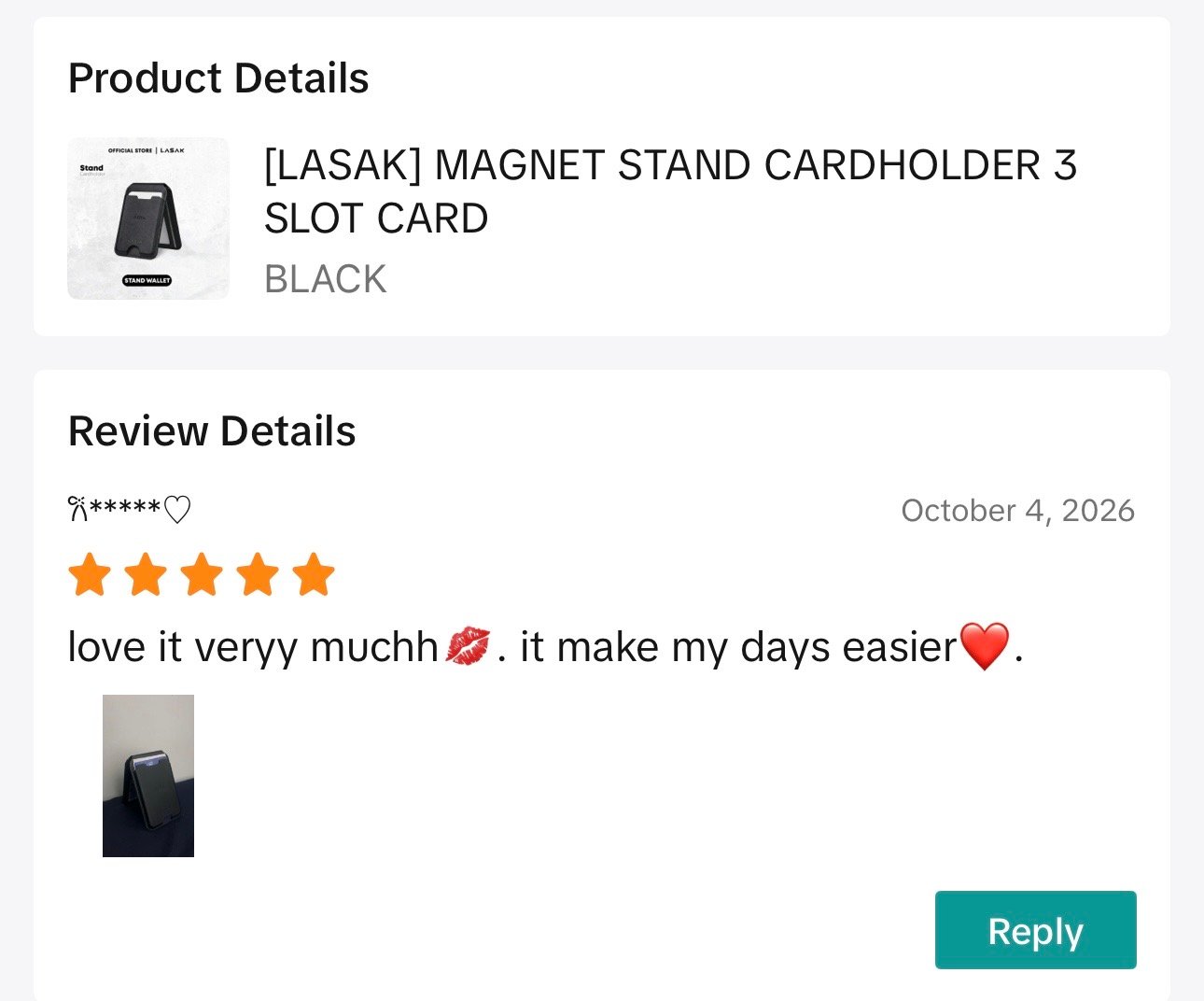 A customer's photo of the LASAK STAND CARDHOLDER 